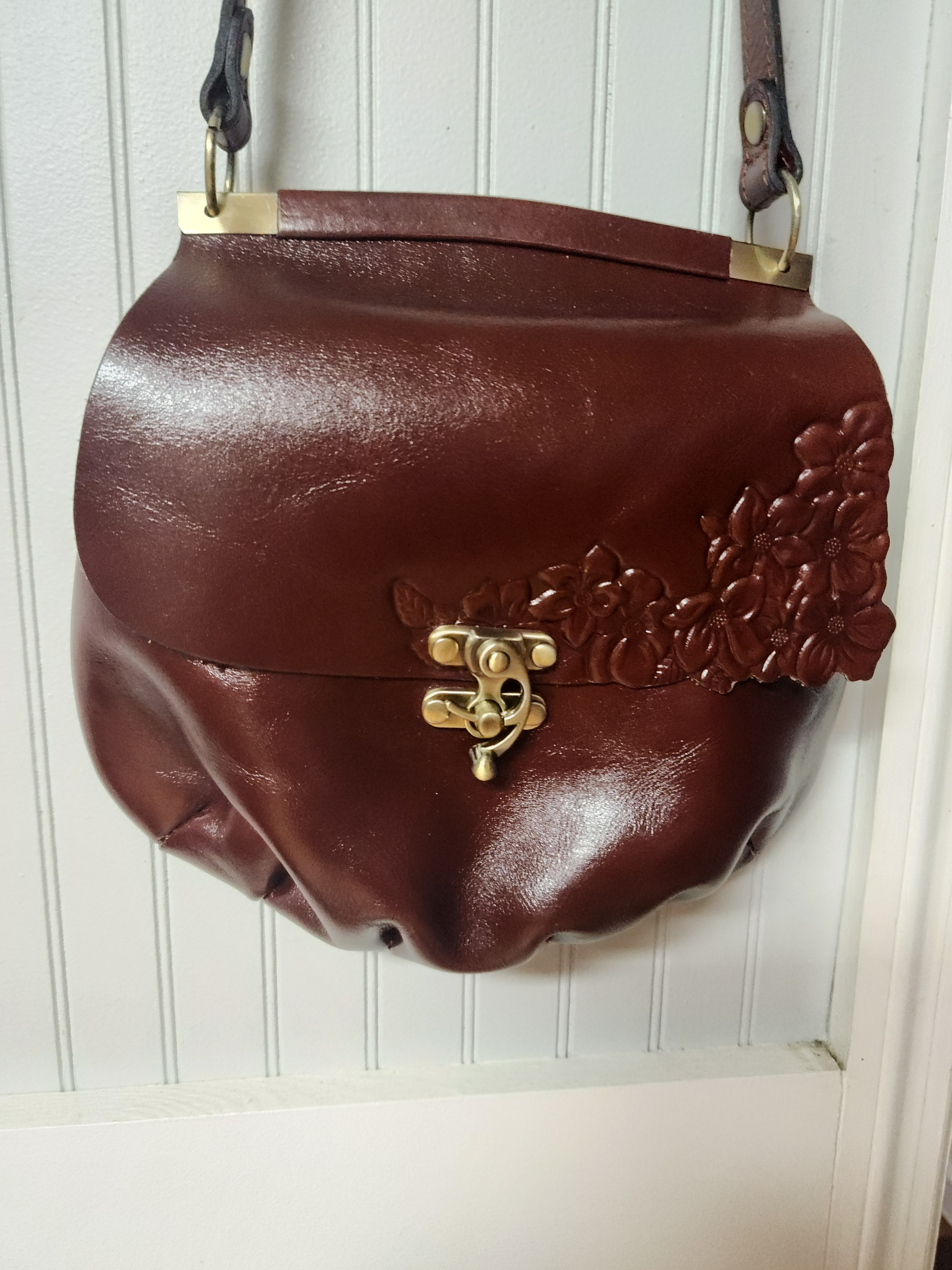 Women's Patrisha Nash Purse Floral-Embossed Brown Leather Shoulder Bag